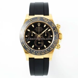 Rolex Daytona Two-Tone Gold Black Dial Clone with Rubber Strap
