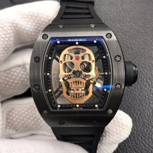 Richard Mille RM 52-01 Tourbillon Skull Clone Titanium Case, Gold and Steel Skull, Black Rubber Strap, Swiss Hand-Wound Movement