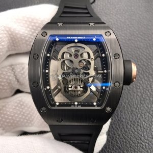 Richard Mille RM 52-01 Tourbillon Skull Clone Titanium Case, Gold Skull Dial, Black Rubber Strap, Swiss Hand-Wound Movement