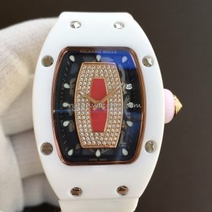 Richard Mille RM 007 White Red Bridge Clone, White Ceramic Case, Red Diamond Bridge