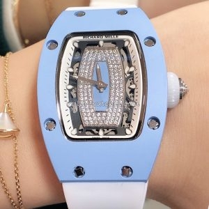 Richard Mille RM 007 Blue White Strap Clone, Blue Case, White Rubber Strap, Diamond Bridge