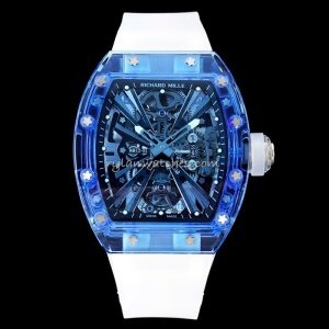 Richard Mille RM 12 Blue Crystal Strap Clone, Blue Transparent Case, Swiss Movement, RM-12