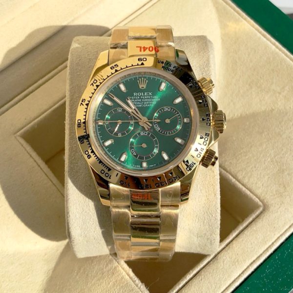 Rolex Daytona 116508 Green Dial Clone with Yellow Gold Case and Black Ceramic Bezel