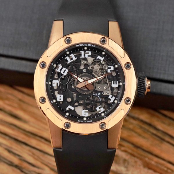 Richard Mille RM 063 Tourbillon Clone with Rose Gold Case and Black Strap