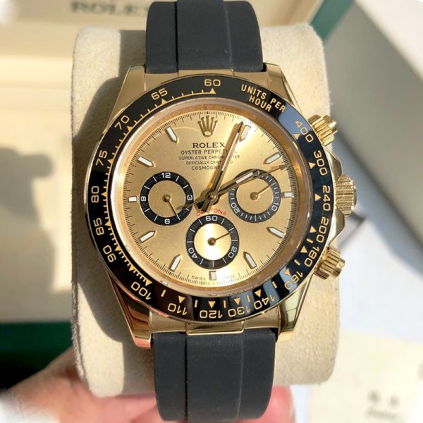 Rolex Daytona Yellow Gold Champagne Dial Oysterflex Clone