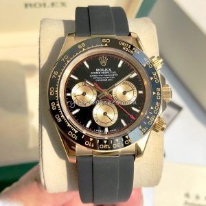 Rolex Daytona Yellow Gold Black Dial Oysterflex Clone