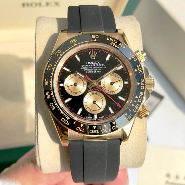 Rolex Daytona Yellow Gold Black Dial Oysterflex Clone