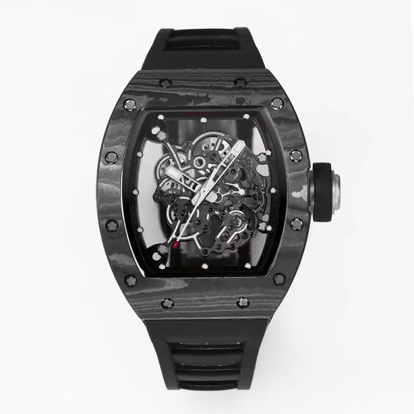 Richard Mille RM 50-03 Tourbillon Clone Carbon Fiber Case, Black Rubber Strap, Swiss Hand-Wound Movement, Skeleton Dial