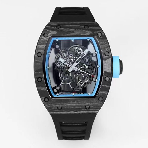Richard Mille RM 55 Tourbillon Clone with White Sapphire Shock Absorber and Carbon Fiber Case