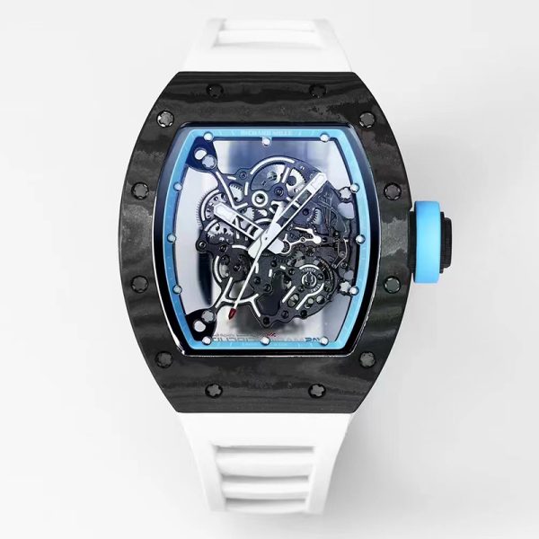 Richard Mille RM 55 Tourbillon Clone with White Sapphire Shock Absorber and Carbon Fiber Case