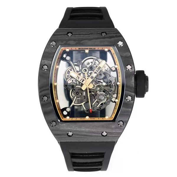 Richard Mille RM 55 Tourbillon Clone with Gold Accents and Black Strap