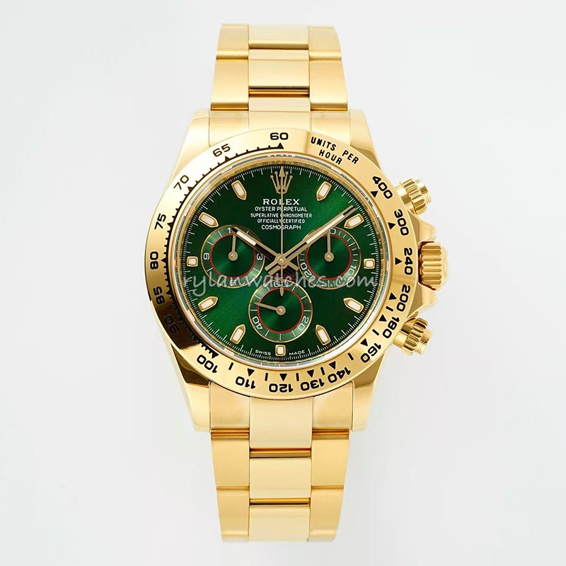 Rolex Daytona 116508 Green Dial Clone with Yellow Gold Case and Black Ceramic Bezel