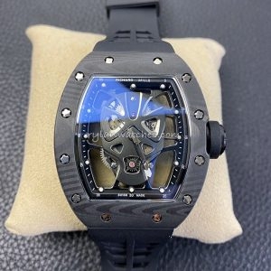 Richard Mille RM 52-01 Tourbillon Skull Clone Carbon Fiber Case, Black Skeleton Dial, Black Rubber Strap, Swiss Hand-Wound Movement