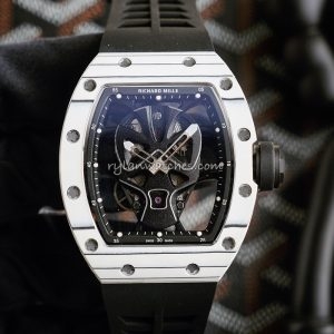 Richard Mille RM 53-01 Tourbillon Skull Clone White Ceramic Case, Black Skeleton Dial, Black Rubber Strap, Swiss Hand-Wound Movement