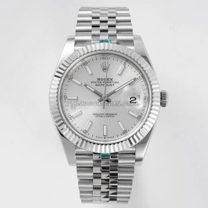 Rolex Datejust 41mm Silver Dial Steel Fluted Bezel Clone with Swiss movement