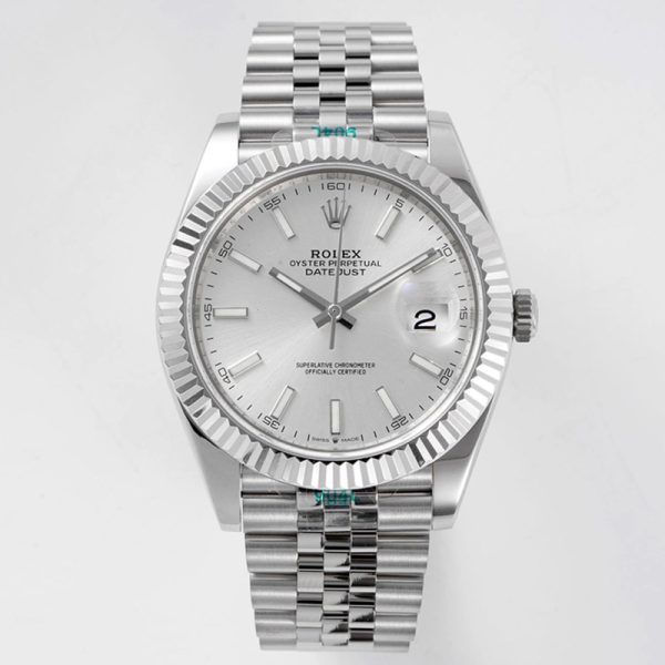 Rolex Datejust 41mm Silver Dial Steel Fluted Bezel Clone with Swiss movement