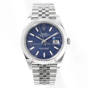 Rolex Datejust 41mm blue dial clone with steel fluted bezel and Swiss movement