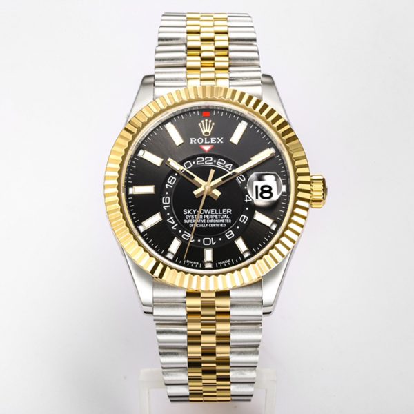 Rolex Sky-Dweller Two-Tone Black Dial Jubilee Clone