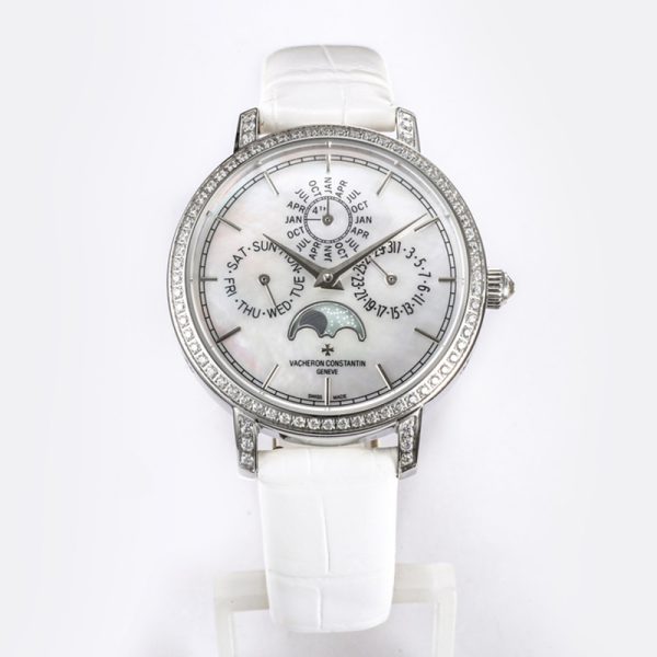 Vacheron Constantin Patrimony Perpetual Calendar White Mother of Pearl 36.5mm Diamond Clone
