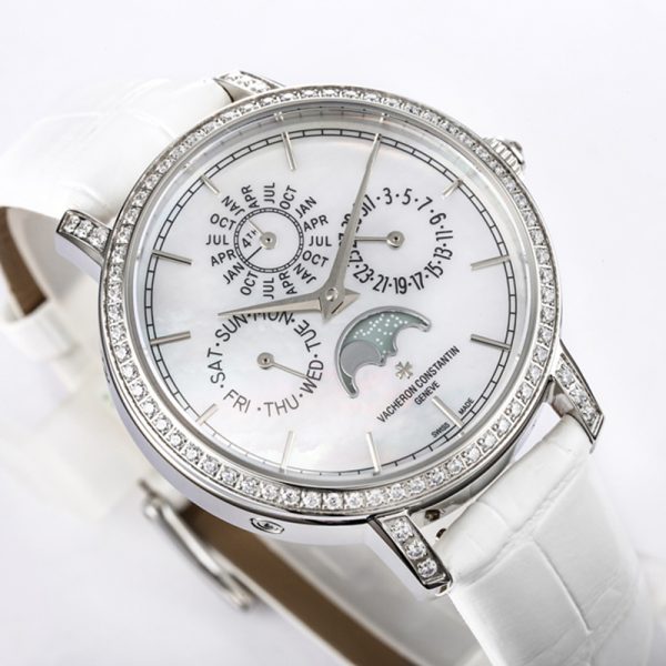 Vacheron Constantin Patrimony Perpetual Calendar White Mother of Pearl 36.5mm Diamond Clone