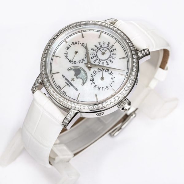Vacheron Constantin Patrimony Perpetual Calendar White Mother of Pearl 36.5mm Diamond Clone