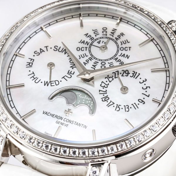 Vacheron Constantin Patrimony Perpetual Calendar White Mother of Pearl 36.5mm Diamond Clone