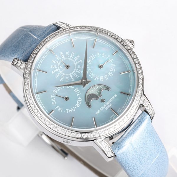 Vacheron Constantin Patrimony Perpetual Calendar Blue Mother of Pearl 36.5mm Diamond Clone