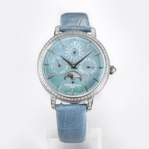 Vacheron Constantin Patrimony Perpetual Calendar Blue Mother of Pearl 36.5mm Diamond Clone