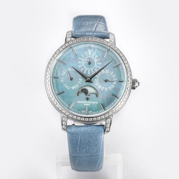 Vacheron Constantin Patrimony Perpetual Calendar Blue Mother of Pearl 36.5mm Diamond Clone