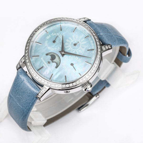 Vacheron Constantin Patrimony Perpetual Calendar Blue Mother of Pearl 36.5mm Diamond Clone