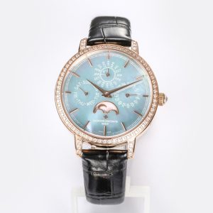 Vacheron Constantin Traditionnelle Moonphase Blue Mother of Pearl Diamond Clone 36.5mm