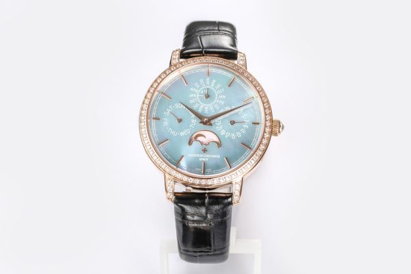 Vacheron Constantin Traditionnelle Moonphase Blue Mother of Pearl Diamond Clone 36.5mm