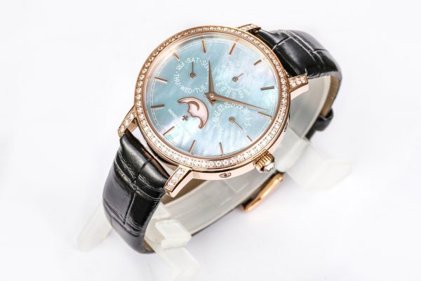 Vacheron Constantin Traditionnelle Moonphase Blue Mother of Pearl Diamond Clone 36.5mm
