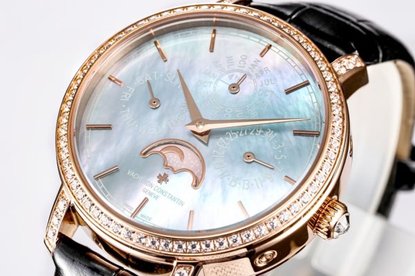 Vacheron Constantin Traditionnelle Moonphase Blue Mother of Pearl Diamond Clone 36.5mm