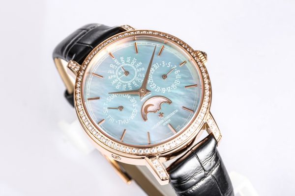Vacheron Constantin Traditionnelle Moonphase Blue Mother of Pearl Diamond Clone 36.5mm