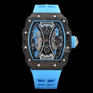 Richard Mille RM 53-01 Tourbillon Clone Carbon Fiber Case, Dual Tourbillon, Blue Rubber Strap, Swiss Hand-Wound Movement