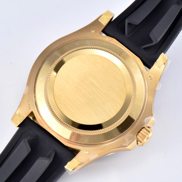 Rolex Yacht-Master 42mm Yellow Gold Black Bezel Black Dial Clone Rubber Strap