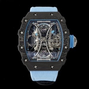 Richard Mille RM 55-01 Tourbillon Skull Clone Carbon Fiber Case, Blue Rubber Strap, Swiss Hand-Wound Movement, Skeleton Dial