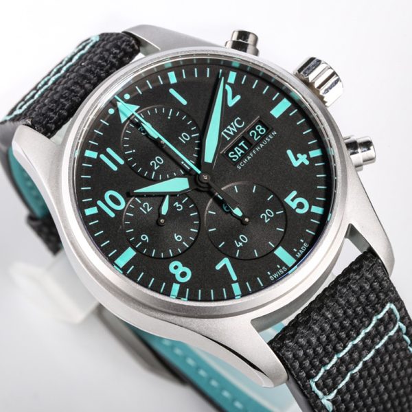 IWC Pilot Chronograph Clone Green Dial Fabric Strap