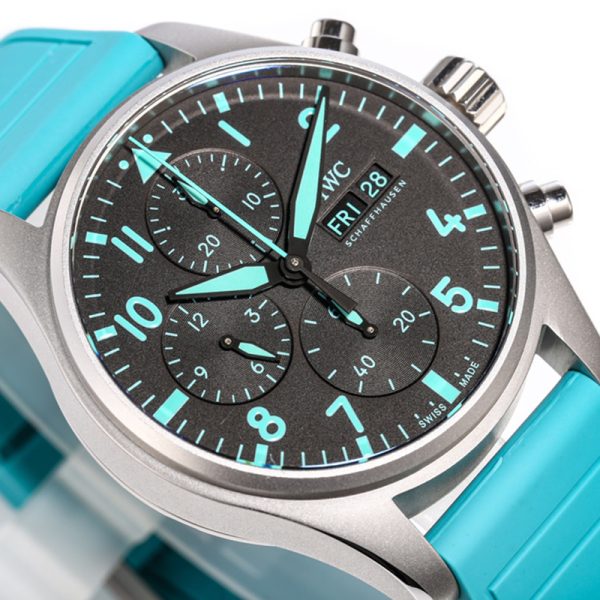 IWC Pilot Chronograph Clone Petrol Green Dial Rubber Strap