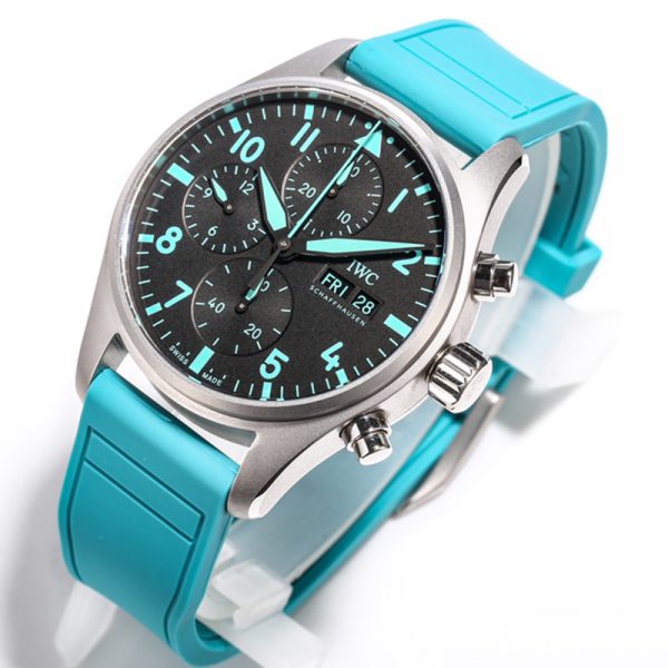 IWC Pilot Chronograph Clone Petrol Green Dial Rubber Strap