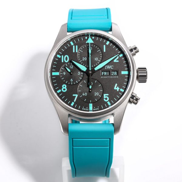 IWC Pilot Chronograph Clone Petrol Green Dial Rubber Strap
