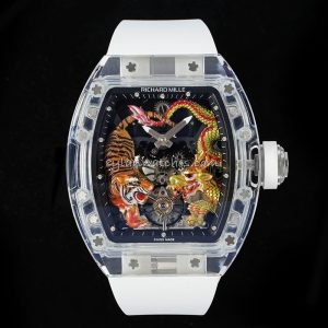 Richard Mille RM 51-01 Tourbillon Clone with Crystal Case and White Strap (Alternate Design)
