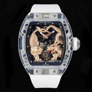 Richard Mille RM 51-01 Tourbillon Clone with Crystal Case and White Strap