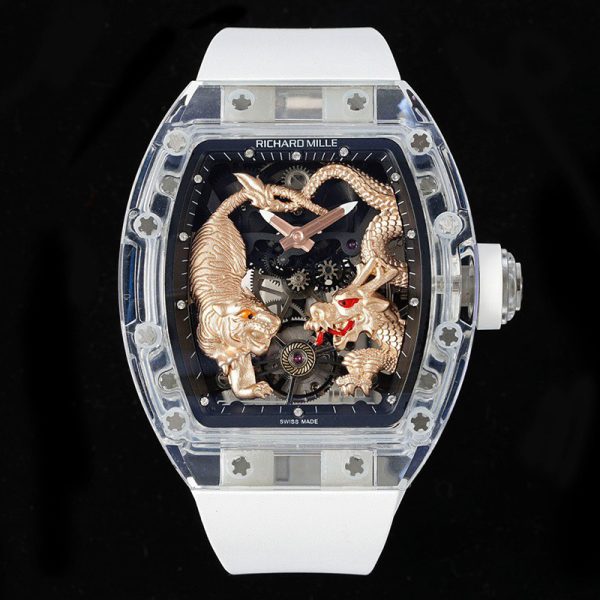 Richard Mille RM 51-01 Tourbillon Clone with Crystal Case and White Strap
