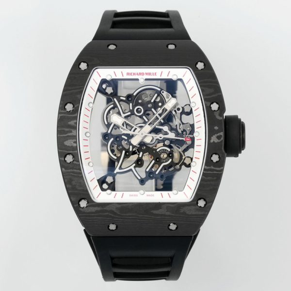 Richard Mille RM 55 Tourbillon Clone with Red Minute Track, White Sapphire Shock Absorber, and Carbon Fiber Case