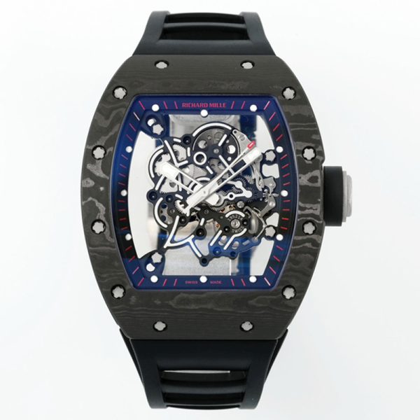 Richard Mille RM 55 Tourbillon Clone with Red Minute Track, White Sapphire Shock Absorber, and Carbon Fiber Case