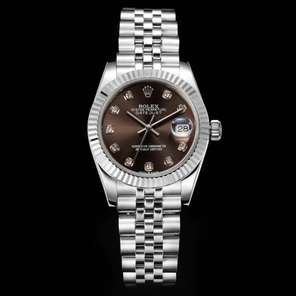 Rolex Datejust Brown Dial Clone Diamond Markers Stainless Steel Case