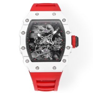 Richard Mille RM27-02 Tourbillon Clone with Carbon Fiber Case and Red Rubber Strap
