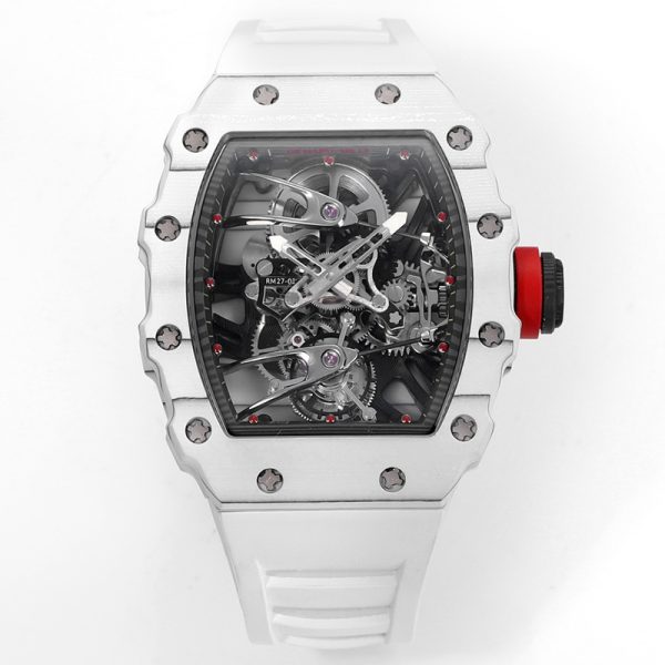 Richard Mille RM27-03 Tourbillon Clone with Carbon Fiber Case and White Rubber Strap